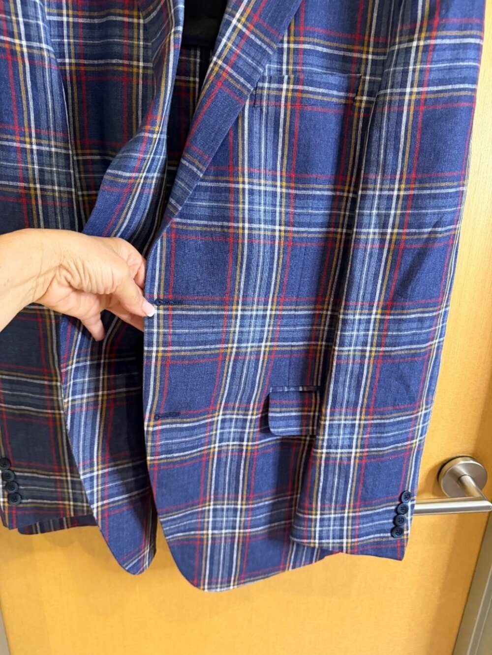Bullock & Jones Mens Linen Blazer Sport Coat 42 Tall Blue Plaid Notch Classic - Picture 9 of 16